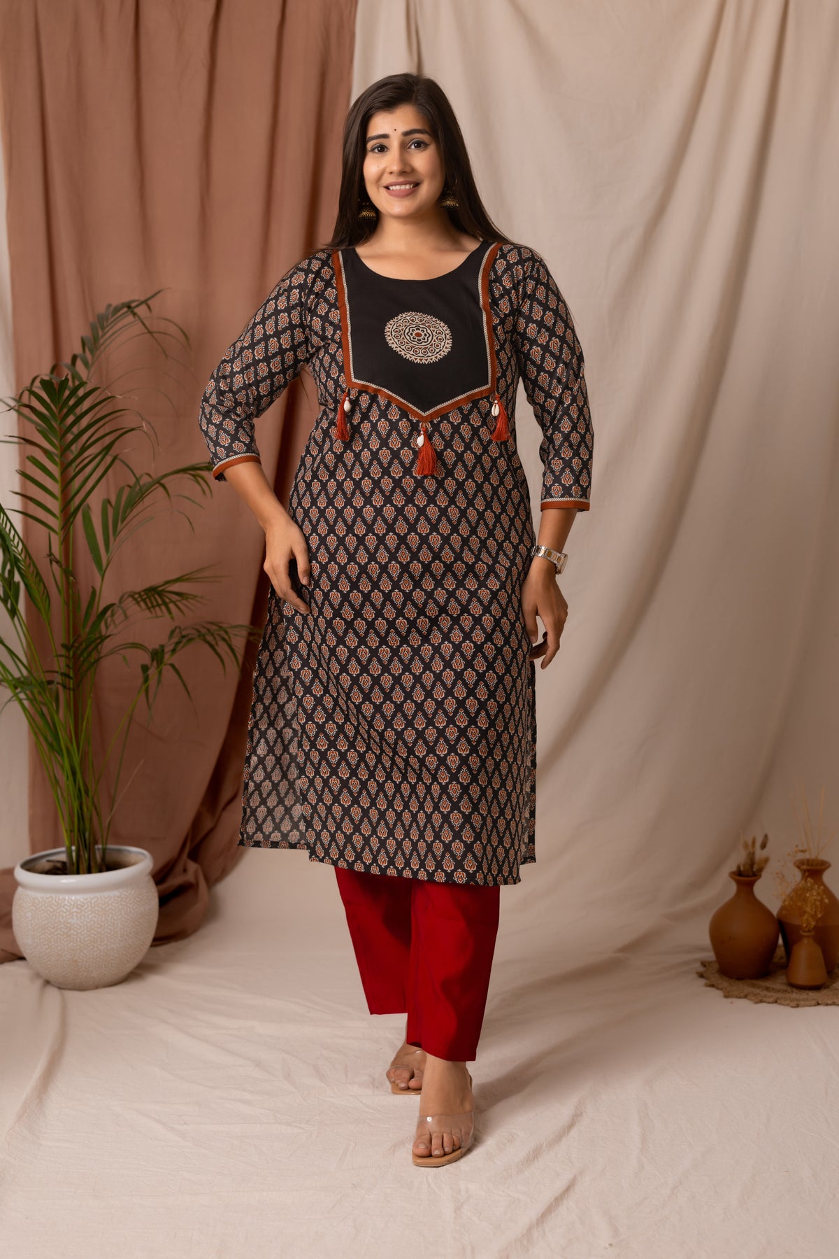Amthi Black Soft Rayon Ajrakh Print Straight Kurta | Daily Wear Kurti For Women