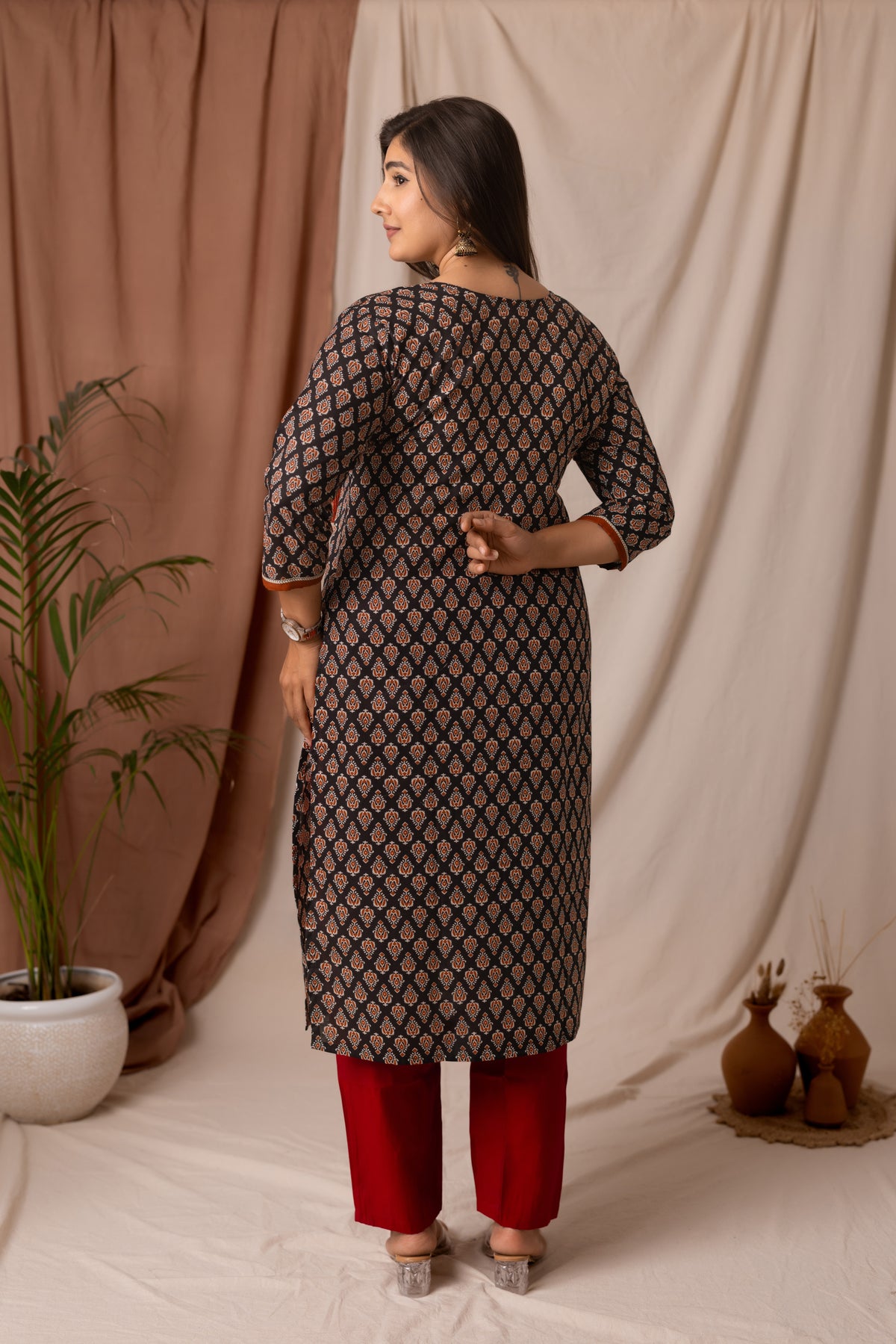 Amthi Black Soft Rayon Ajrakh Print Straight Kurta | Daily Wear Kurti For Women