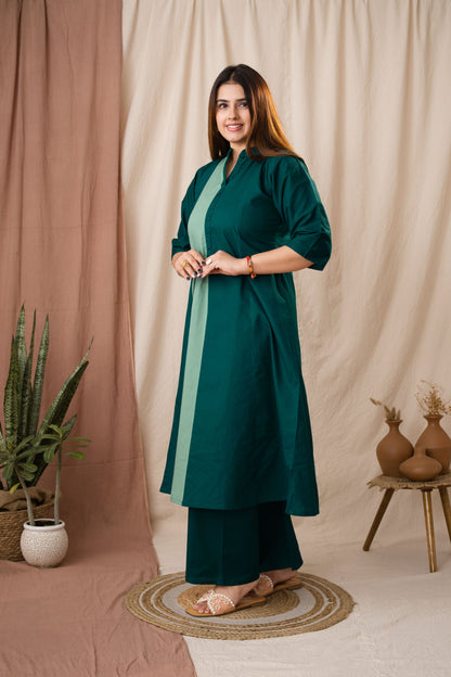 Amthi Women's Sea Green Pure Cotton A-Line Kurta Set