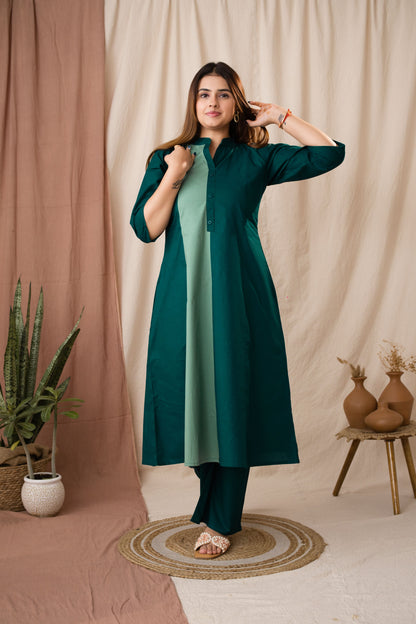 Amthi Women's Sea Green Pure Cotton A-Line Kurta Set
