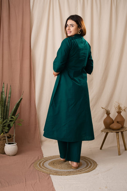 Amthi Women's Sea Green Pure Cotton A-Line Kurta Set