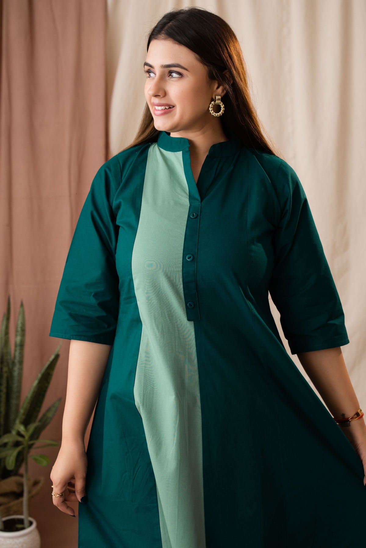 Amthi Women's Sea Green Pure Cotton A-Line Kurta Set