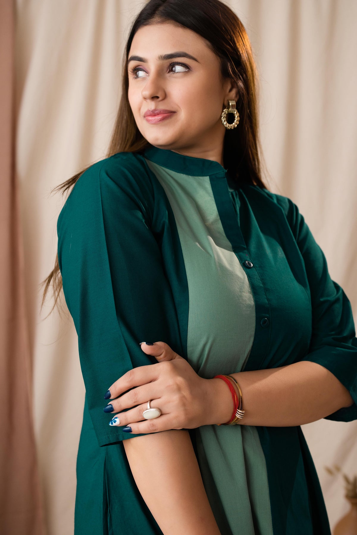 Amthi Women's Sea Green Pure Cotton A-Line Kurta Set