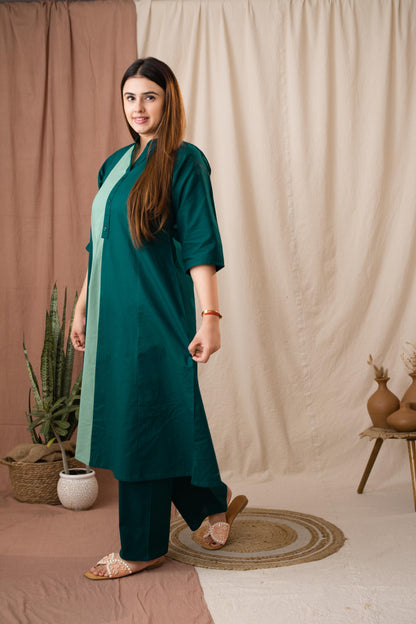 Amthi Women's Sea Green Pure Cotton A-Line Kurta Set
