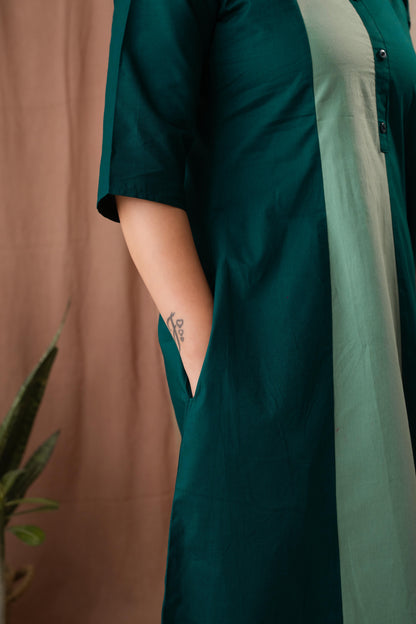 Amthi Women's Sea Green Pure Cotton A-Line Kurta Set