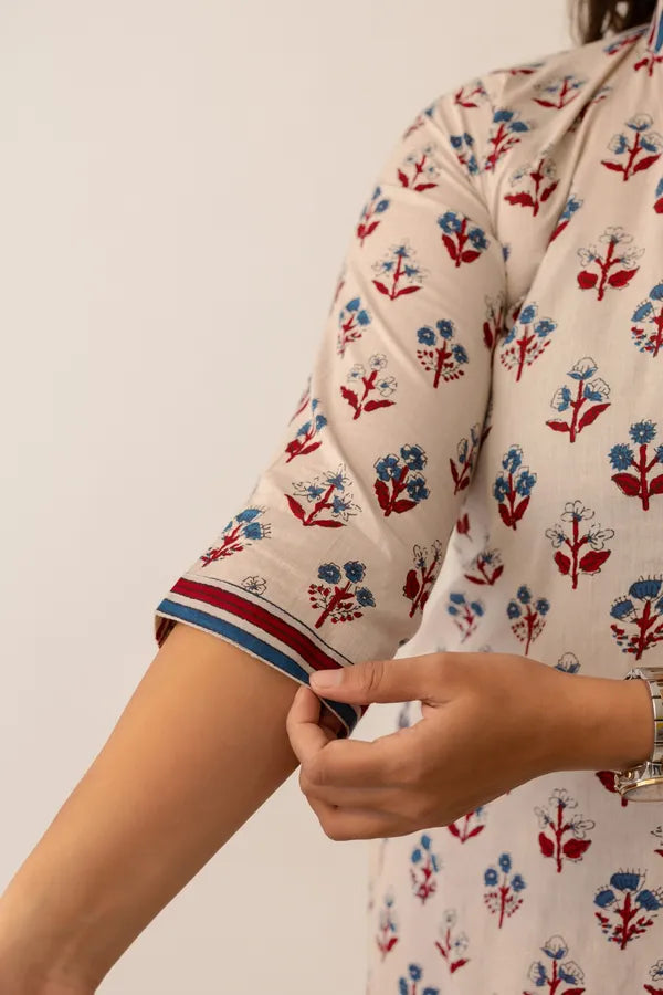 Amthi Beige Floral Printed Kurta for Women | Elegant Casual Ethnic Wear