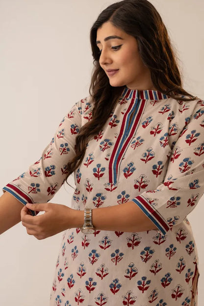 Amthi Beige Floral Printed Kurta for Women | Elegant Casual Ethnic Wear