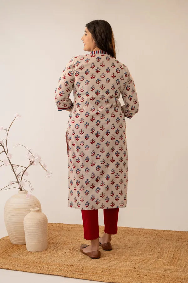 Amthi Beige Floral Printed Kurta for Women | Elegant Casual Ethnic Wear