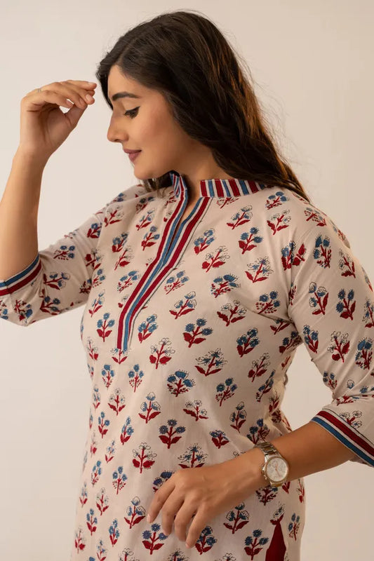 Amthi Beige Floral Printed Kurta for Women | Elegant Casual Ethnic Wear