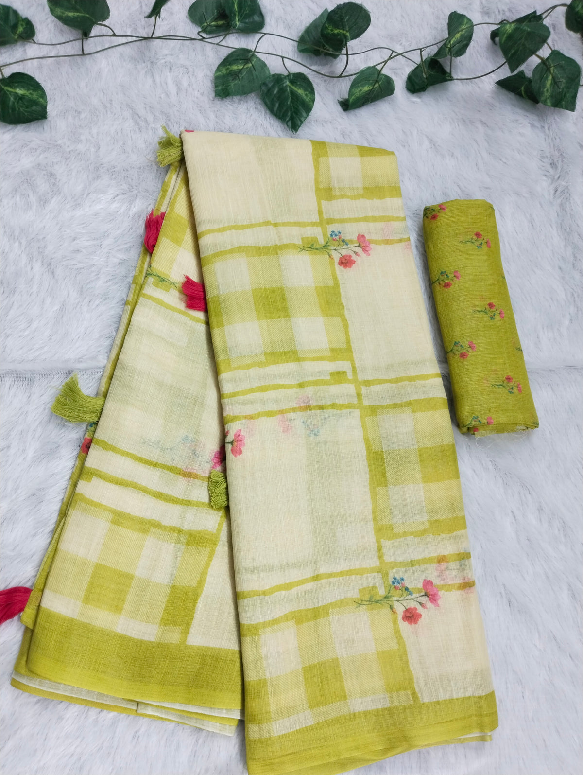 Amthi Olive Lime Green Linen Cotton Daily Wear Saree For Women